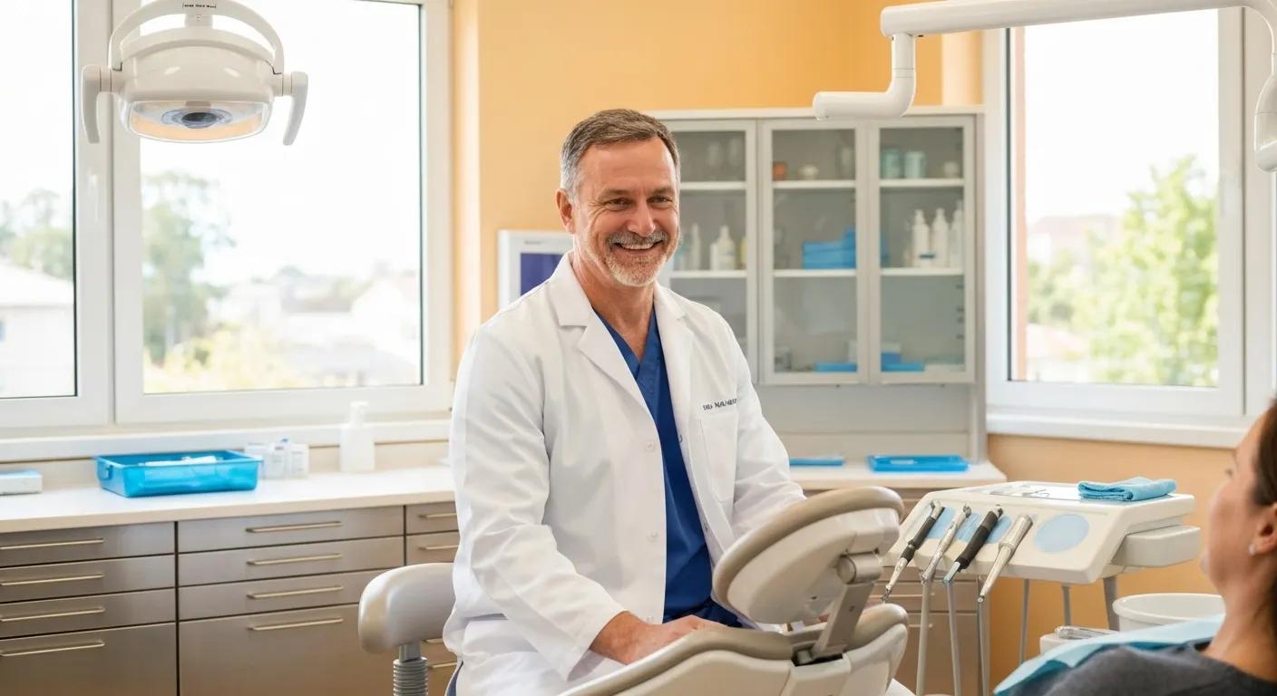 Welcoming dental office with a dentist and patient, highlighting the importance of dental exams