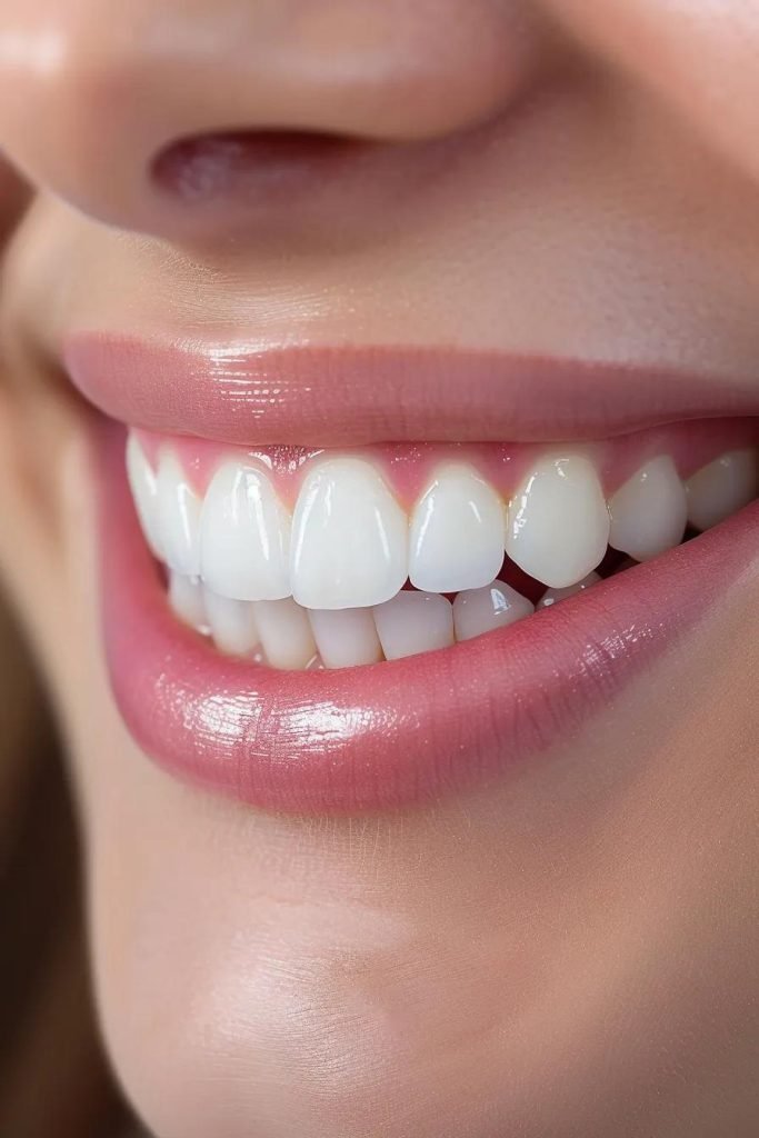 Close-up of a smiling person showcasing bright, white teeth, emphasizing the results of professional teeth whitening services relevant to Harborside Dental in Gloucester.
